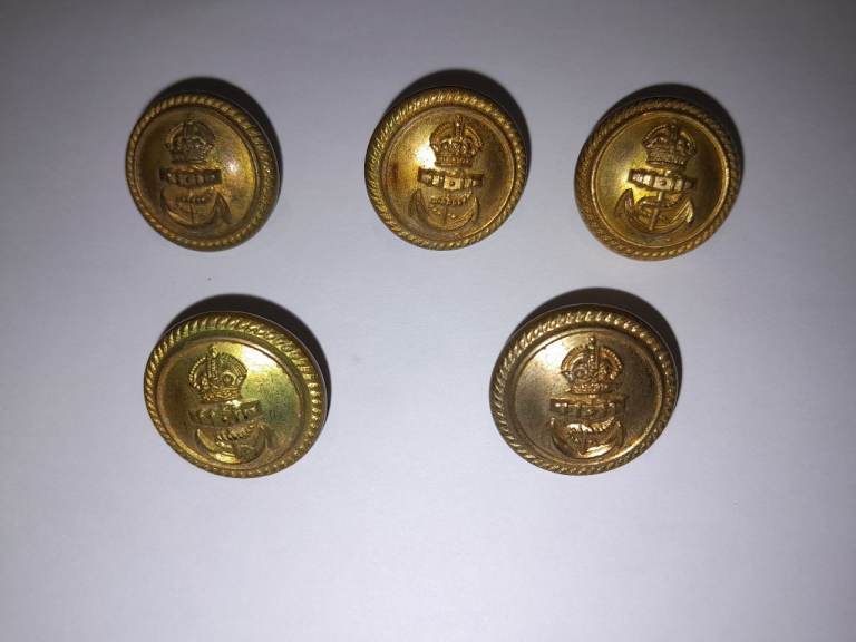 5 Royal Navy Brass Buttons  