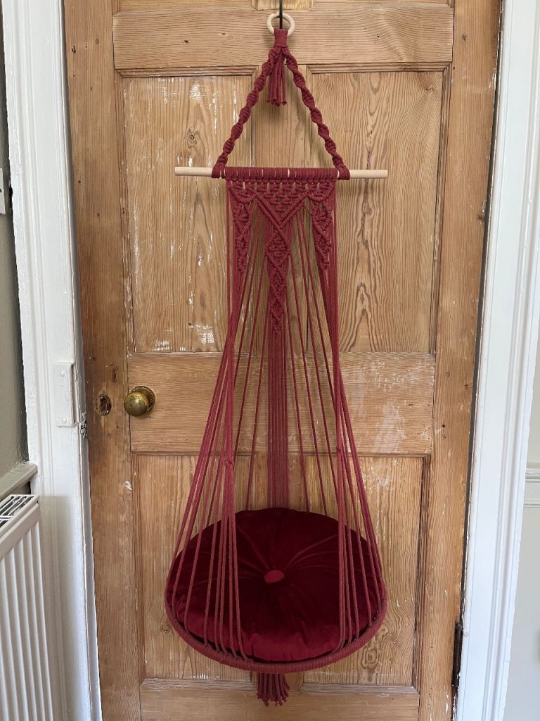 Macramé Hanging Cat Bed with Velvet Cushion