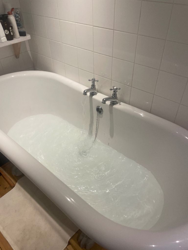Roll top bath with silver claw feet