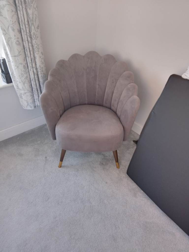Grey Velvet Scallop Armchair - Like New Condition