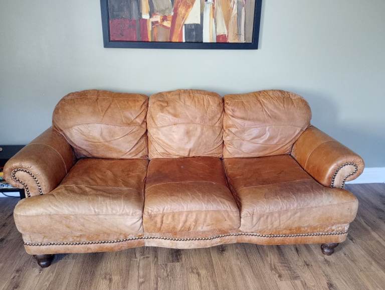 DFS tan leather 3 seater and 2 seater