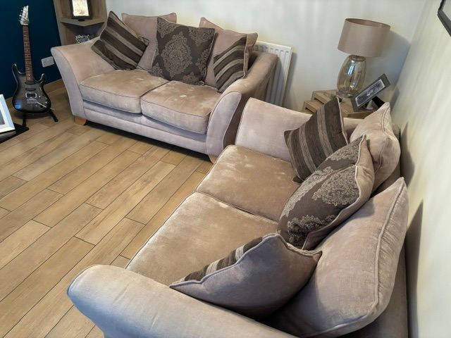 Pair of Fabric Sofas – Beige, Good Condition