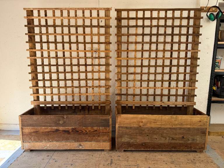 Pair of Treated Garden Planters with 6 foot high Privacy Trellis Panels
