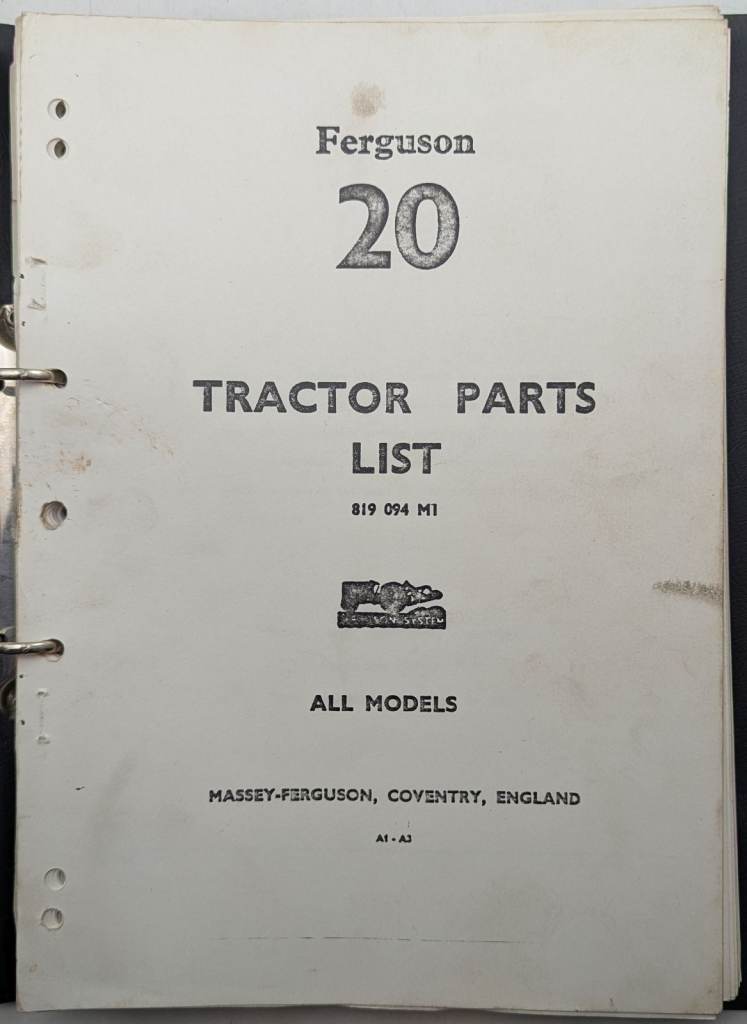 Older Reproduction Of Ferguson 20 Tractor Parts List, With 1983 Receipt