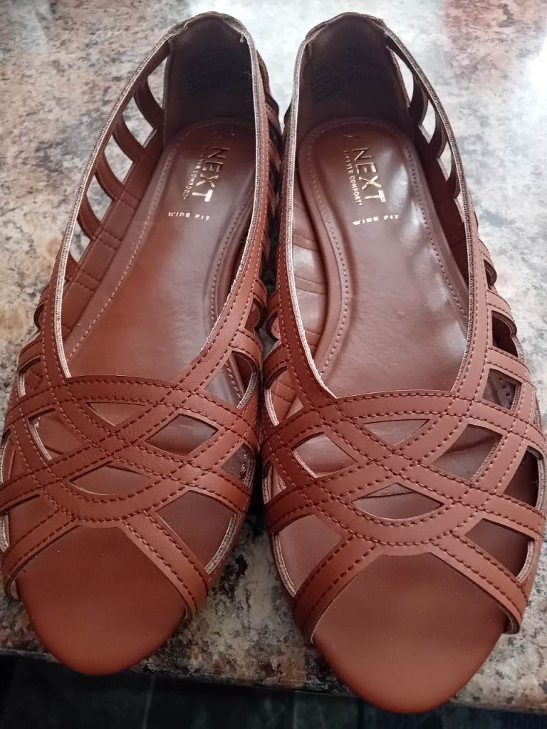 NEXT Brown Cut-Out Flat Shoes - UK Size 4W, New with Tags
