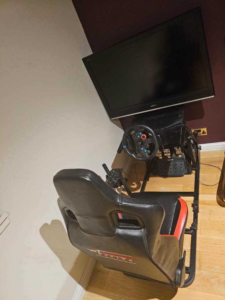 PS5 G29 steering wheel, pedals Shifter, GT Omega Racing seat and Sony tv