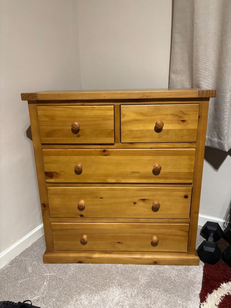 Solid Pine Chest of Drawers with Matching Bedside Table