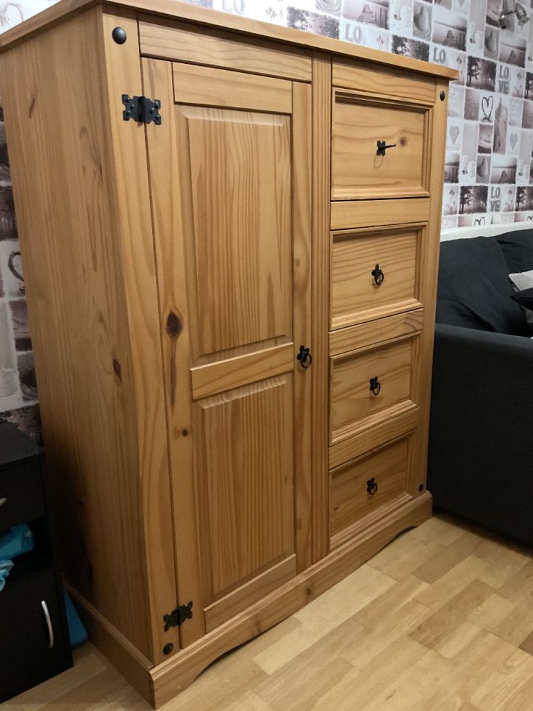Pine Tallboy Wardrobe with Drawers – As Good As New