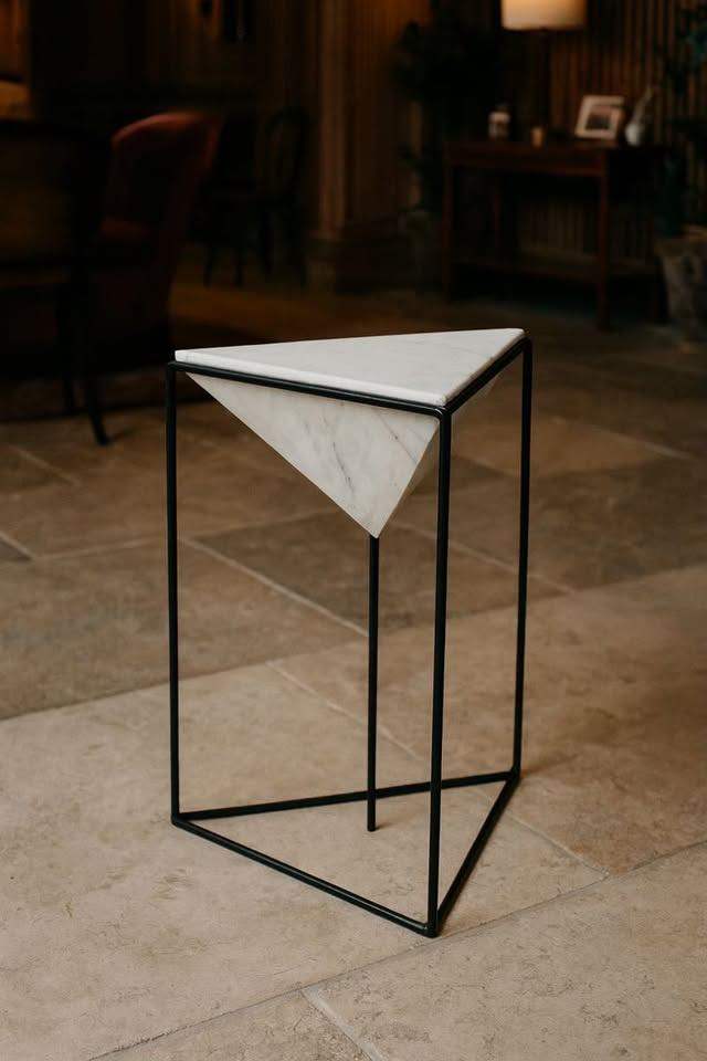 Luxury Marble Top Side Table Industrial Black Frame