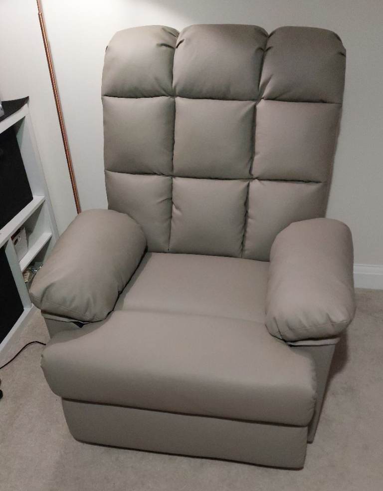 Khaki Checkered Faux Leather Upholstered Recliner Armchair