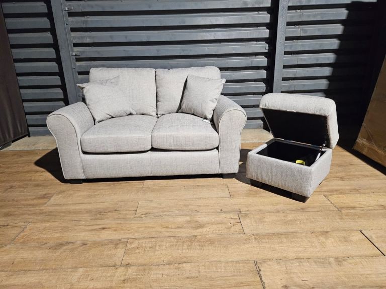 image for Unused Fabric 2 Seater Sofa & Footstool - Grey.