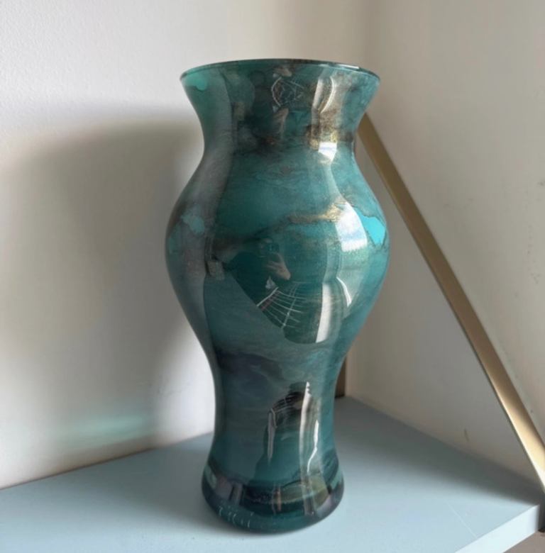 Elegant Teal Glass Decorative Vase