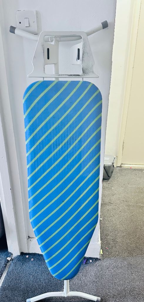 Sturdy Ironing Board with Stripy Blue Colour – Good Condition