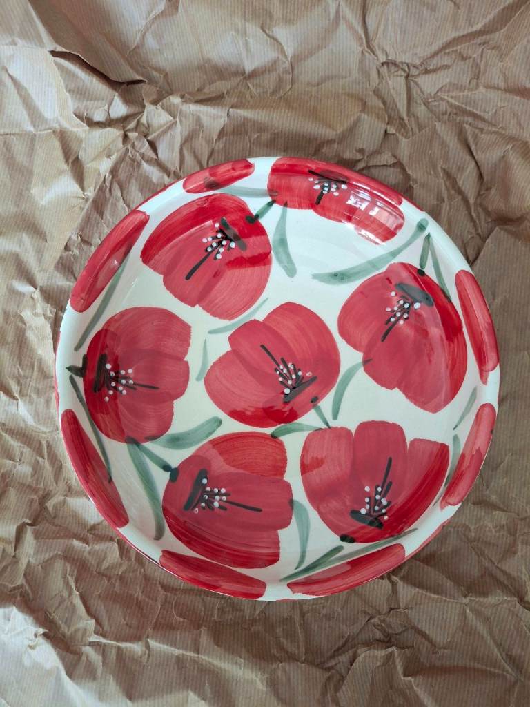NEW 27cm Hand Painted Spanish Pottery Bowl - Poppies