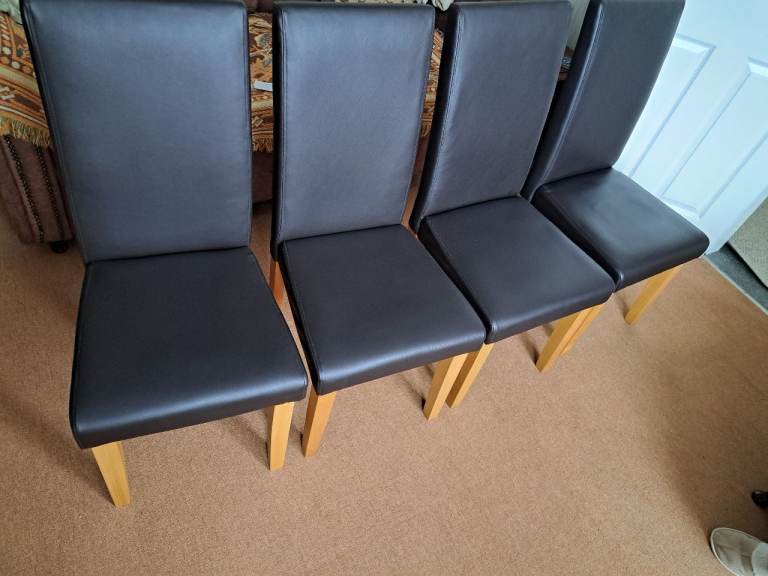 Four (4) Barcelona Brown leather Dining Chairs 