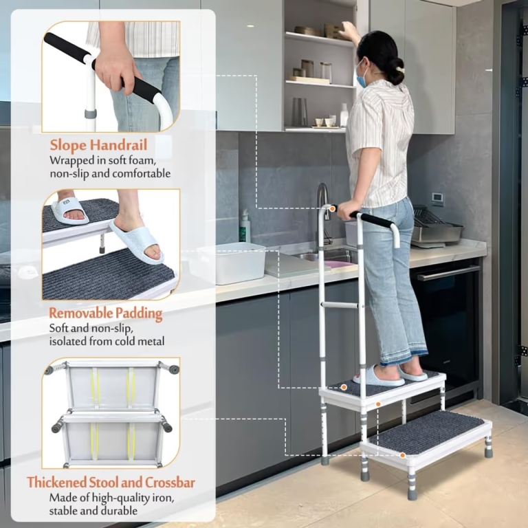 Bedside Step Stool with Handle Adjustable Medical Assist Rail 400lb Capacity NEW