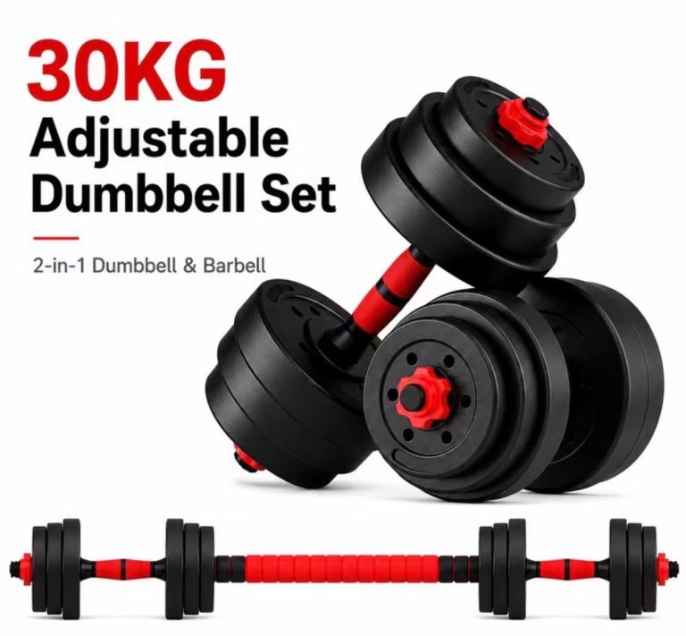 NEW 30kg  Adjustable Dumbbells & Barbell Set
