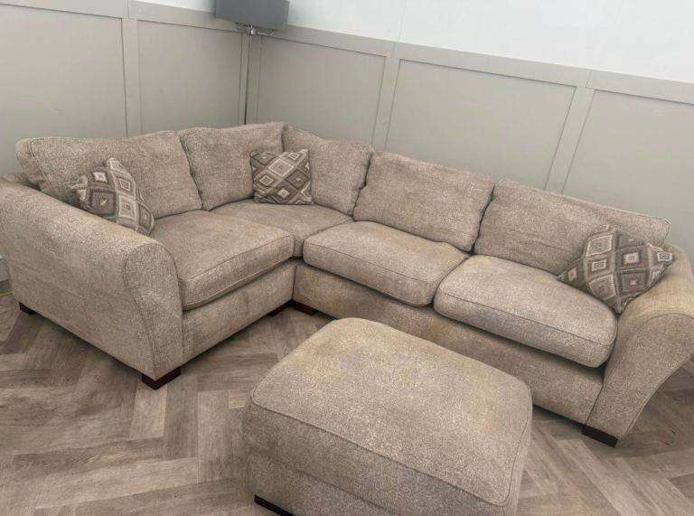 Large Beige Corner Sofa with Matching Footstool DELIVERY AVAILABLE