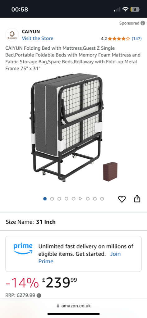 image for Folding Bed with 12.5cm Thick Luxurious Memory Foam Mattress for Bedroom, Office 