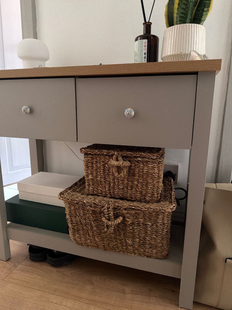 Two Woven Storage Baskets with Lids – Good Condition