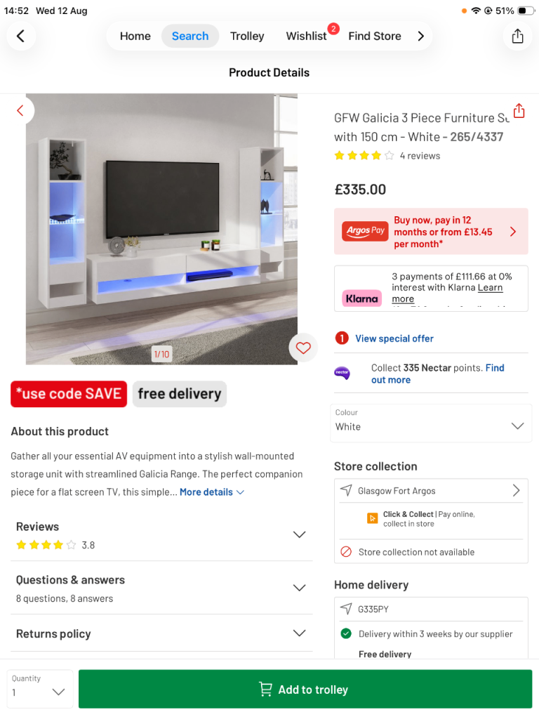 GFW Galicia 3 Piece White Wall-Mounted TV Unit with LED Lighting