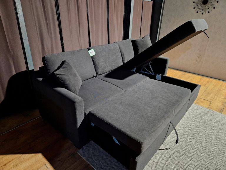 Fabric Corner Sofa Bed - Charcoal.