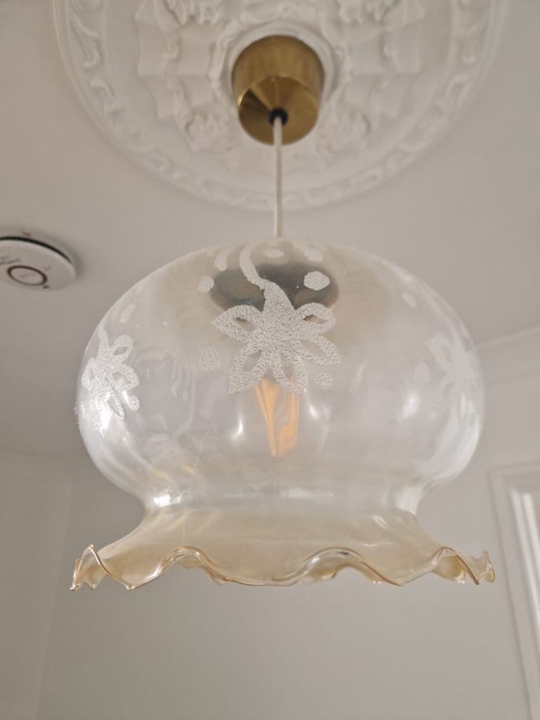 Vintage Glass Ceiling Light Shade – Cream with Etched Pattern