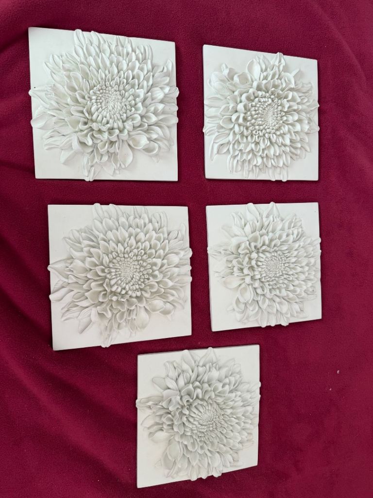 Set of 5 White 3D Floral Wall Art Panels