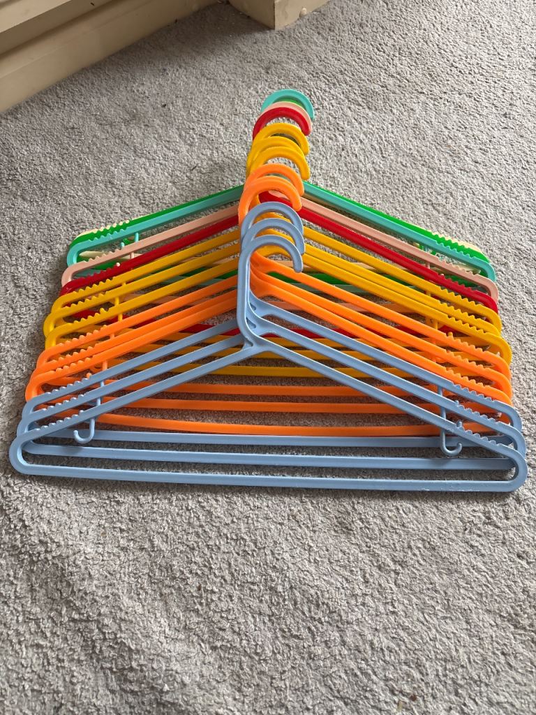 Plastic Clothes hangers various colours x 14 , all same style