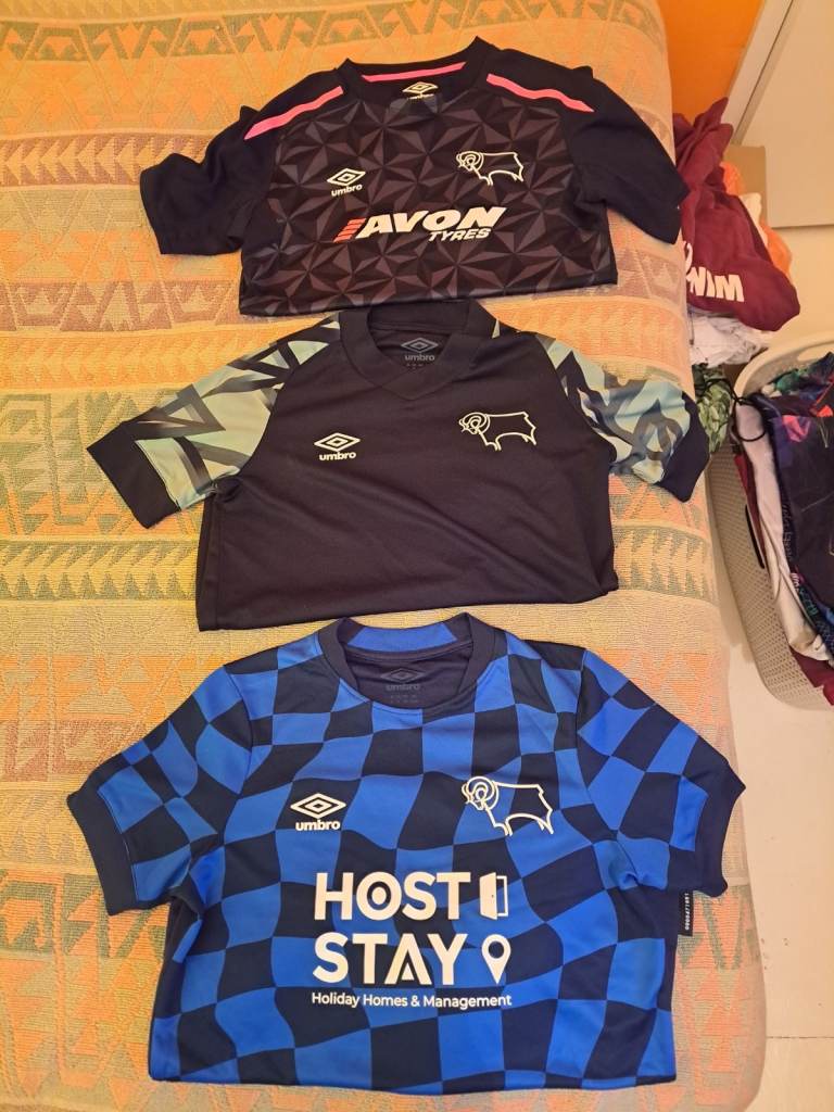 3 x Derby Football boys shirts size 152 cm*CASH ON COLLECTION ONLY