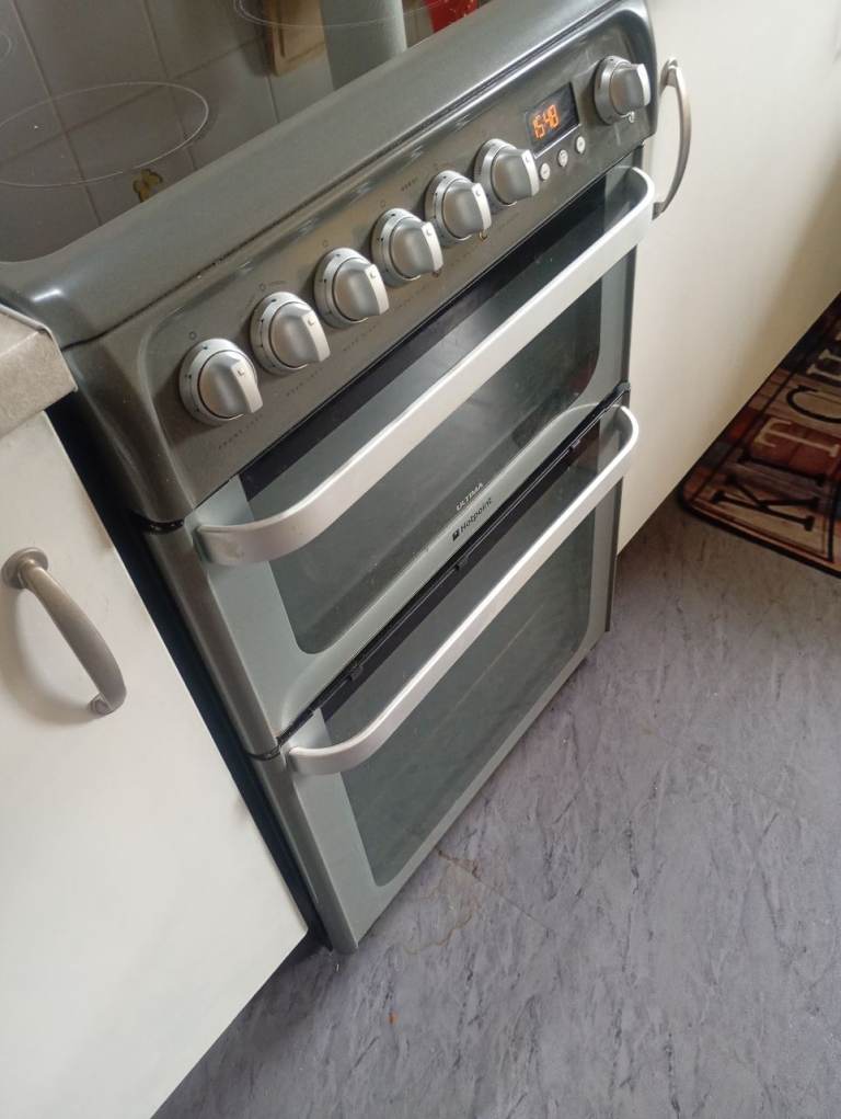 Hotpoint Ultima Double Oven Electric Cooker – Grey, Good Condition