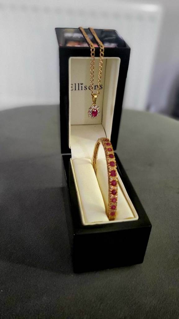 image for 18ct Yellow Gold Ruby & Diamond Pendant and Bracelet 