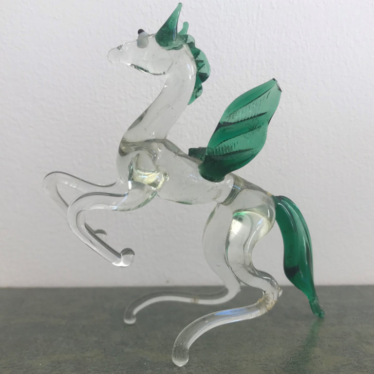 	Vintage handmade glass Pegasus, winged horse - repair and damage.