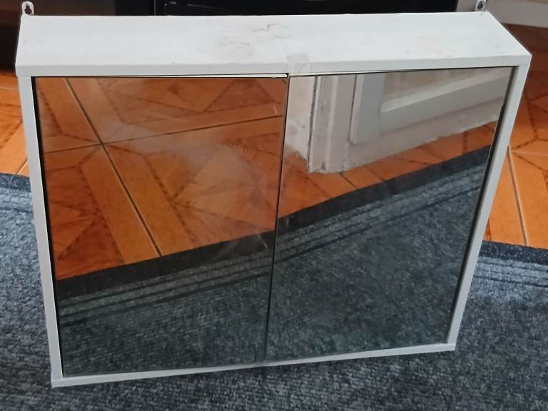 White Bathroom Cabinet with Mirrored Doors