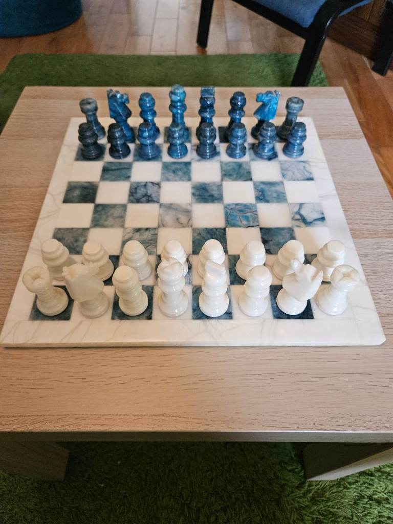 Beautiful blue and white marble chess set