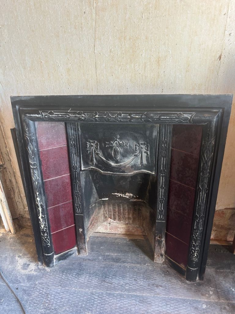 Vintage Cast Iron Fire Surround with Red Tiles