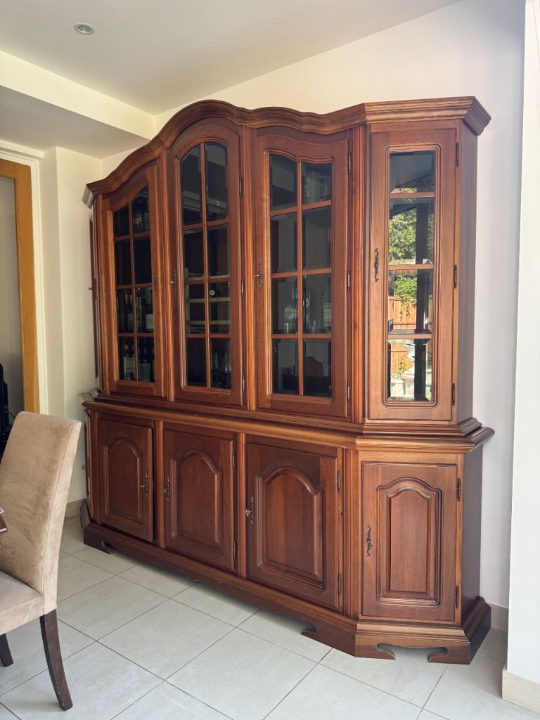 Large Wooden Display Cabinet with Glass Doors