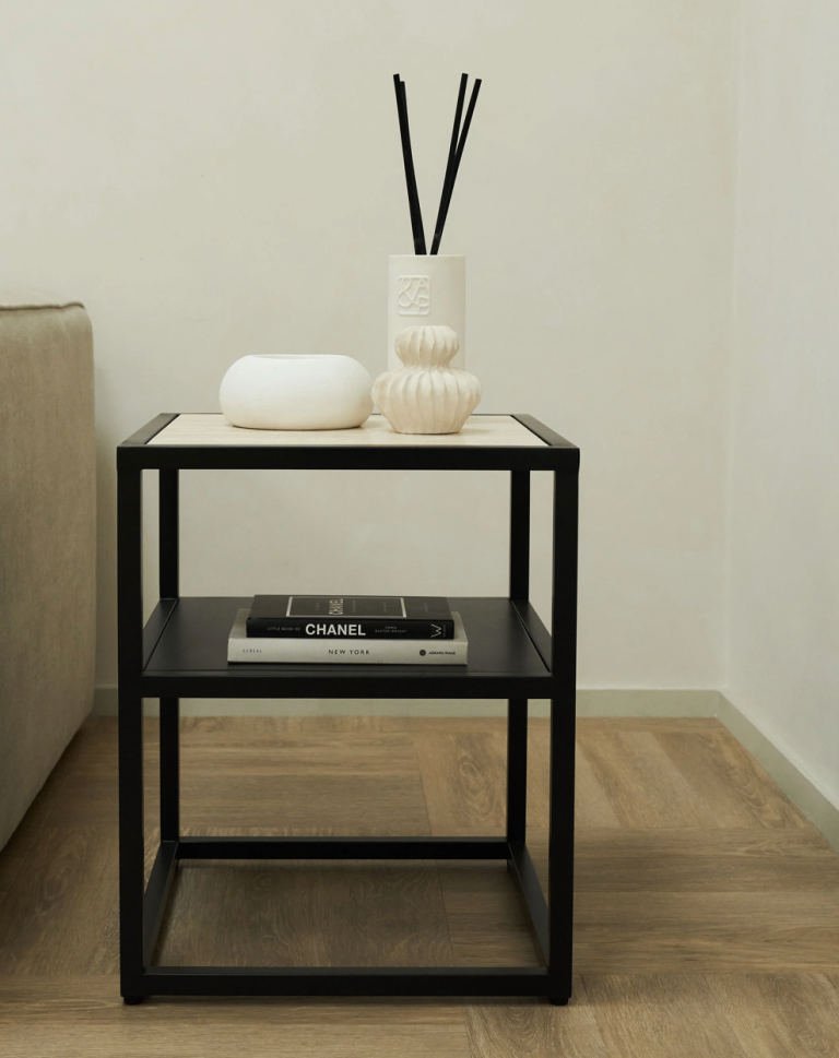 image for CREAM MARBLE SQUARE SIDE TABLE