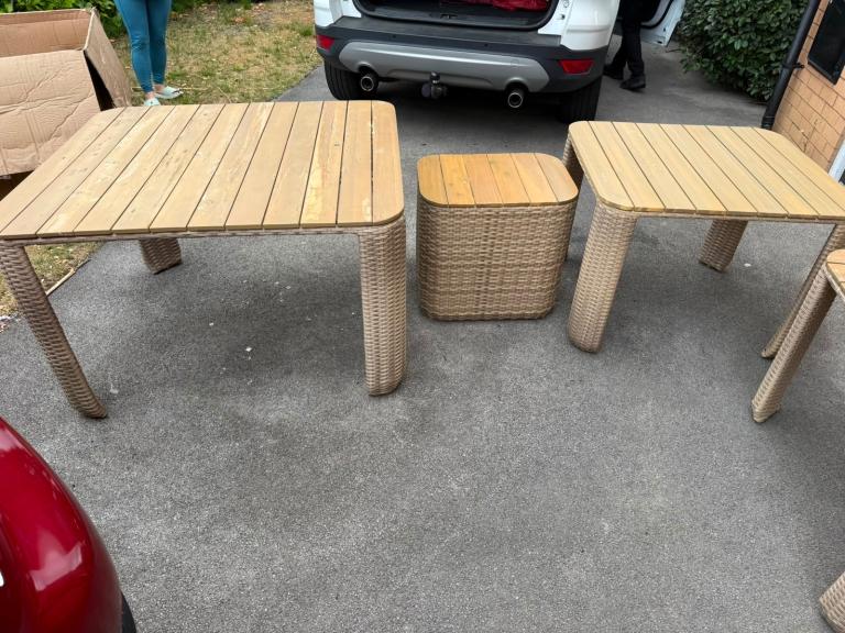 Garden Patio Furniture Set - 2 Tables and 1 Stool, Good Condition