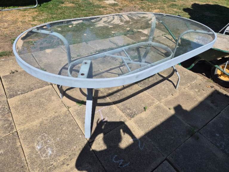 Garden Patio Table with Glass Top – Grey Metal Frame