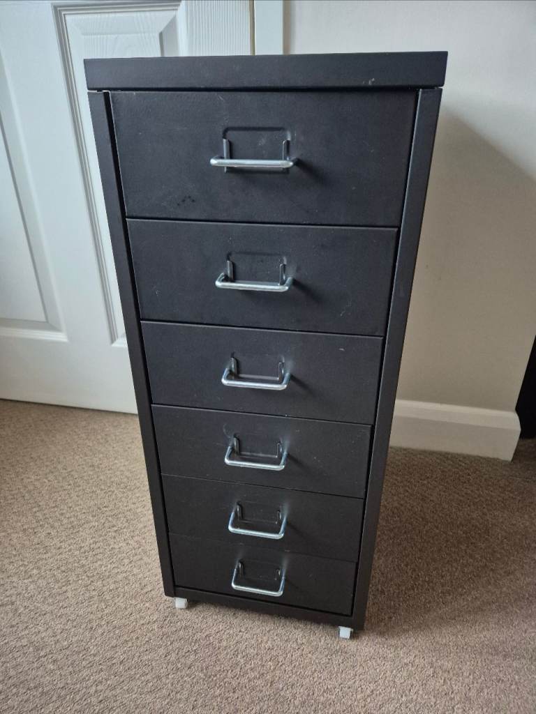 IKEA HELMER metal drawer unit on castors in black with 6 drawers in good condition