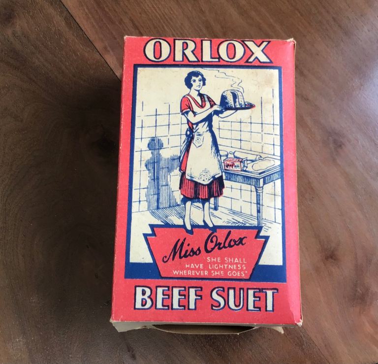 Antique 1920’s Miss Orlox Beef Suet large empty box. VERY COLLECTABLE