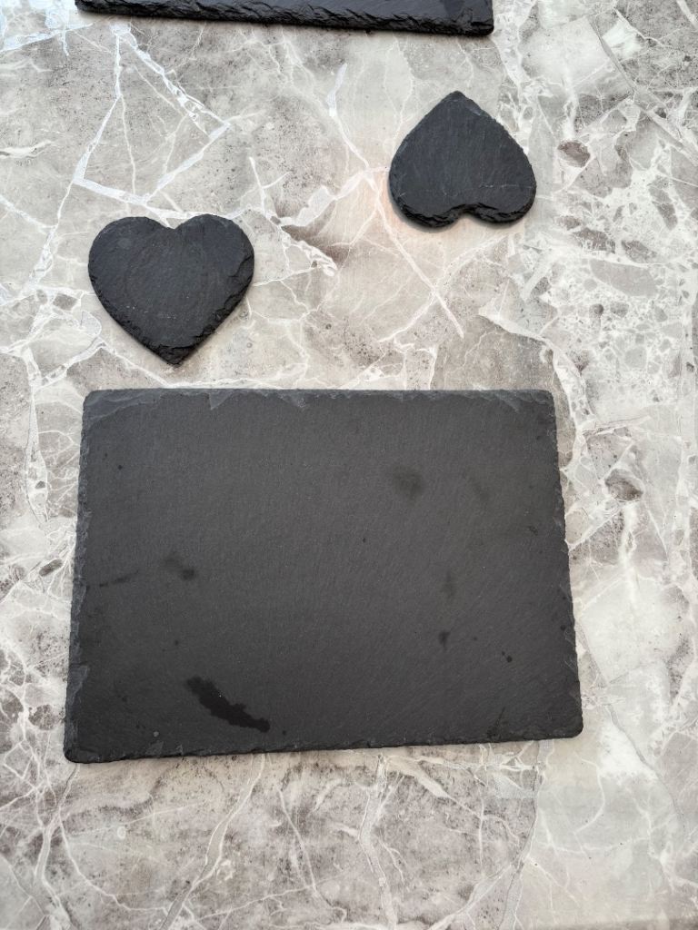 Black Slate Place Mats and Heart Coasters Set