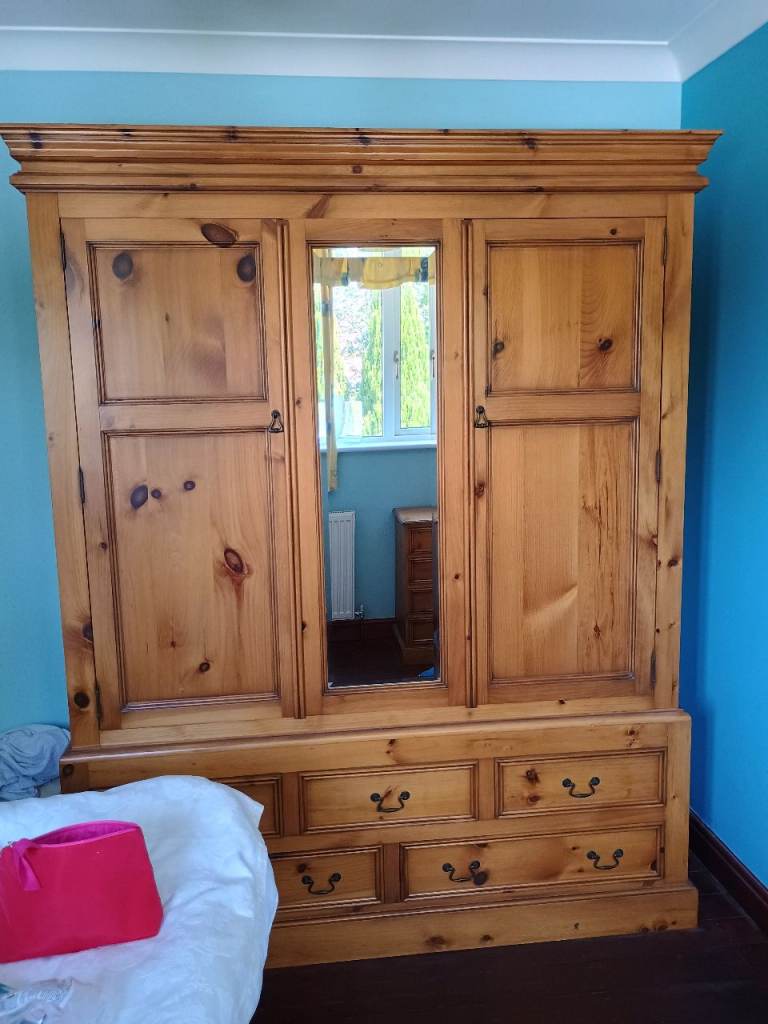 Large Solid Pine Wardrobe with mirror 