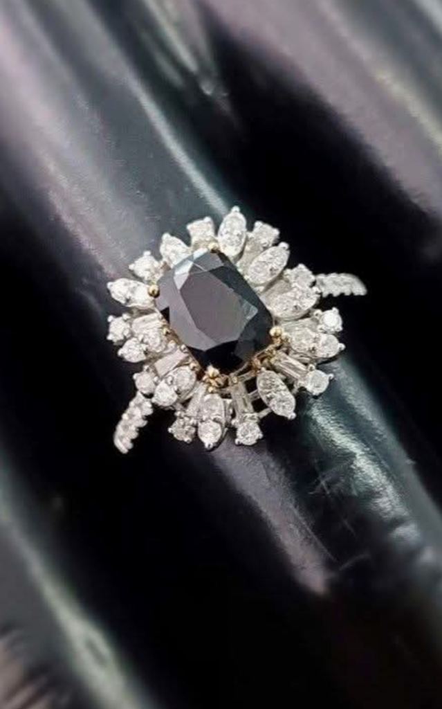 Sapphire Diamond Ring 18K White & Yellow Gold UK Size P 1/2 