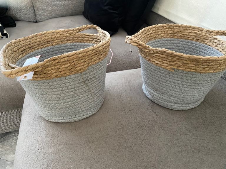 Grey wicker storage baskets £5 each