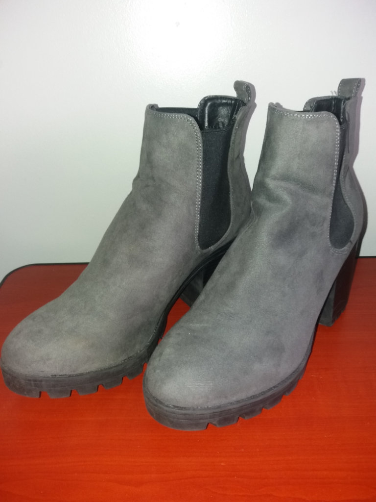 Grey Suede Style Ankle Boots - Size 6