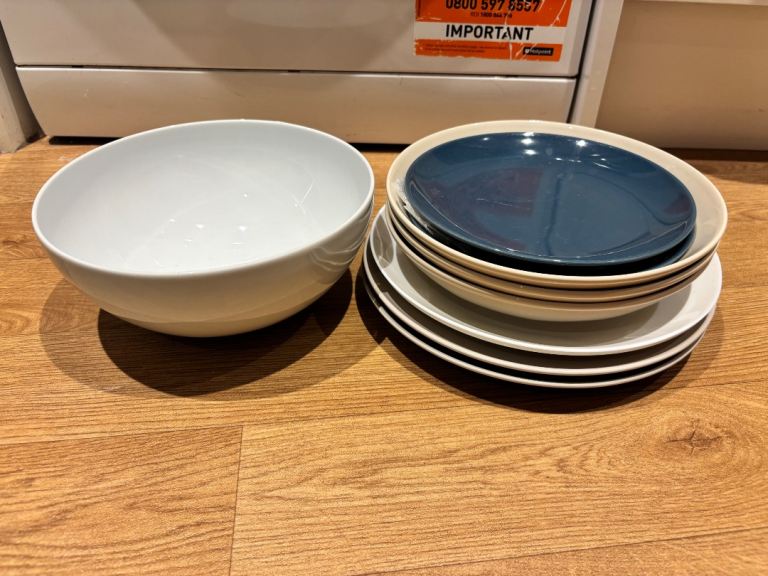 Free Dinnerware  – White and Blue, Good Condition