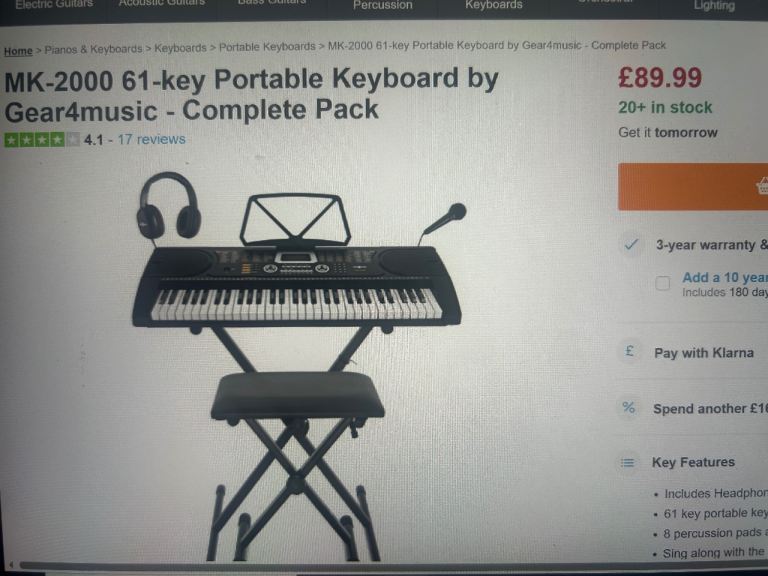 Gear4music MK-2000 61-Key Portable Keyboard – Complete Pack