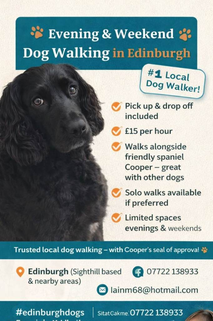 Friendly Dog Walker – Evenings & Weekends (Sighthill / Edinburgh)